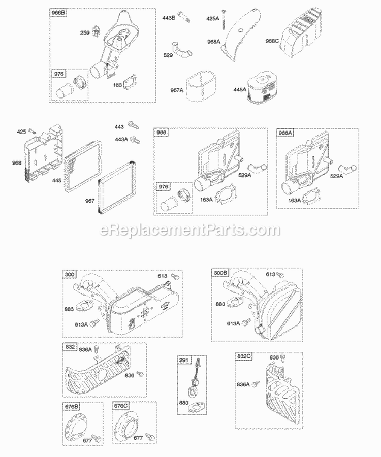 Air Cleaner Exhaust System Diagram and Parts List for 12S502-0993-B1  Briggs and Stratton Engine